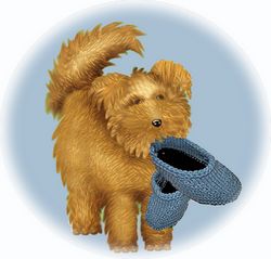 dog carrying moccasin slippers