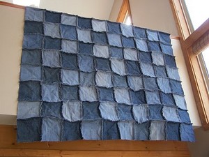 homemade denim patchwork quilt