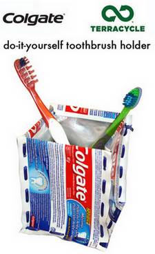 toothbrush holder made from recycled toothpaste tubes