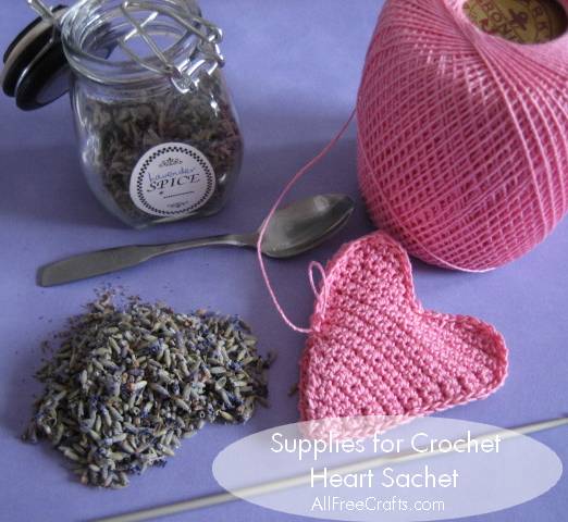 lavender crochet heart sachet - supplies