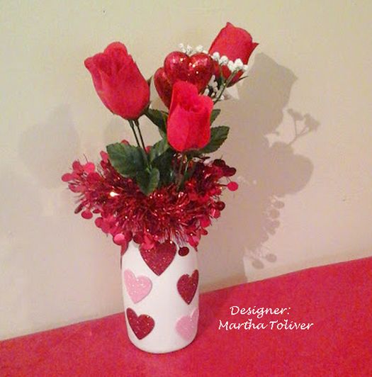 Valentine bouquet in a recycled coffee creamer vase