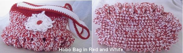 red and white crocheted hobo bag
