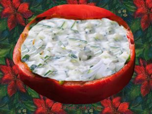sweet pepper bowl filled with dip