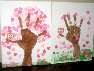 cherry blossom valentine hand print trees