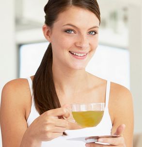 woman drinking parsley tea