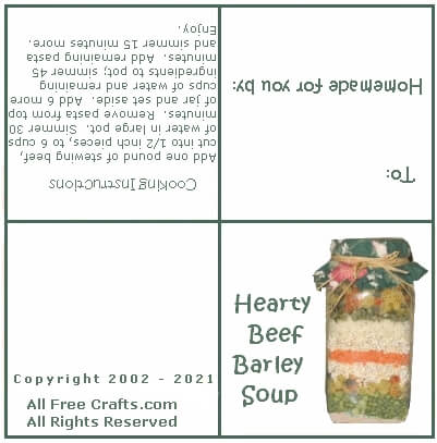 beef barley soup in a jar instruction label