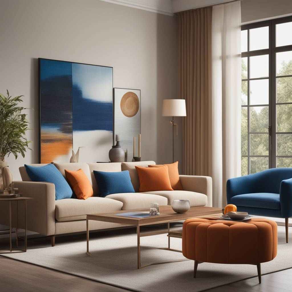 blue and orange pillows on sofa