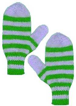 hand knitted green striped mittens