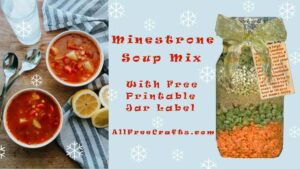 minestrone soup in bowls with minestrone layered soup mix in a jar