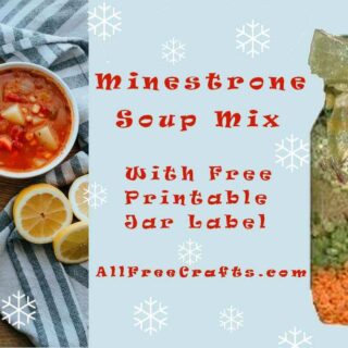 minestrone soup in bowls with minestrone layered soup mix in a jar