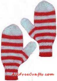 red striped hand knitted mittens