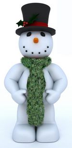 snowman wearing feather and fan scarf