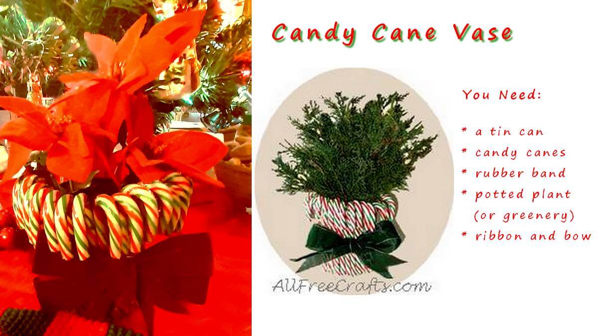 candy cane vase made from a tin can