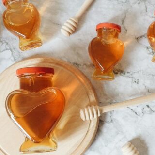 honey in heart shape jars