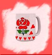 rose stencilled mug