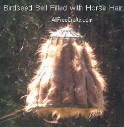 bird seed cage filled with horse hair for birds