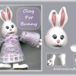 clay pot bunny with clay head, hands and feet