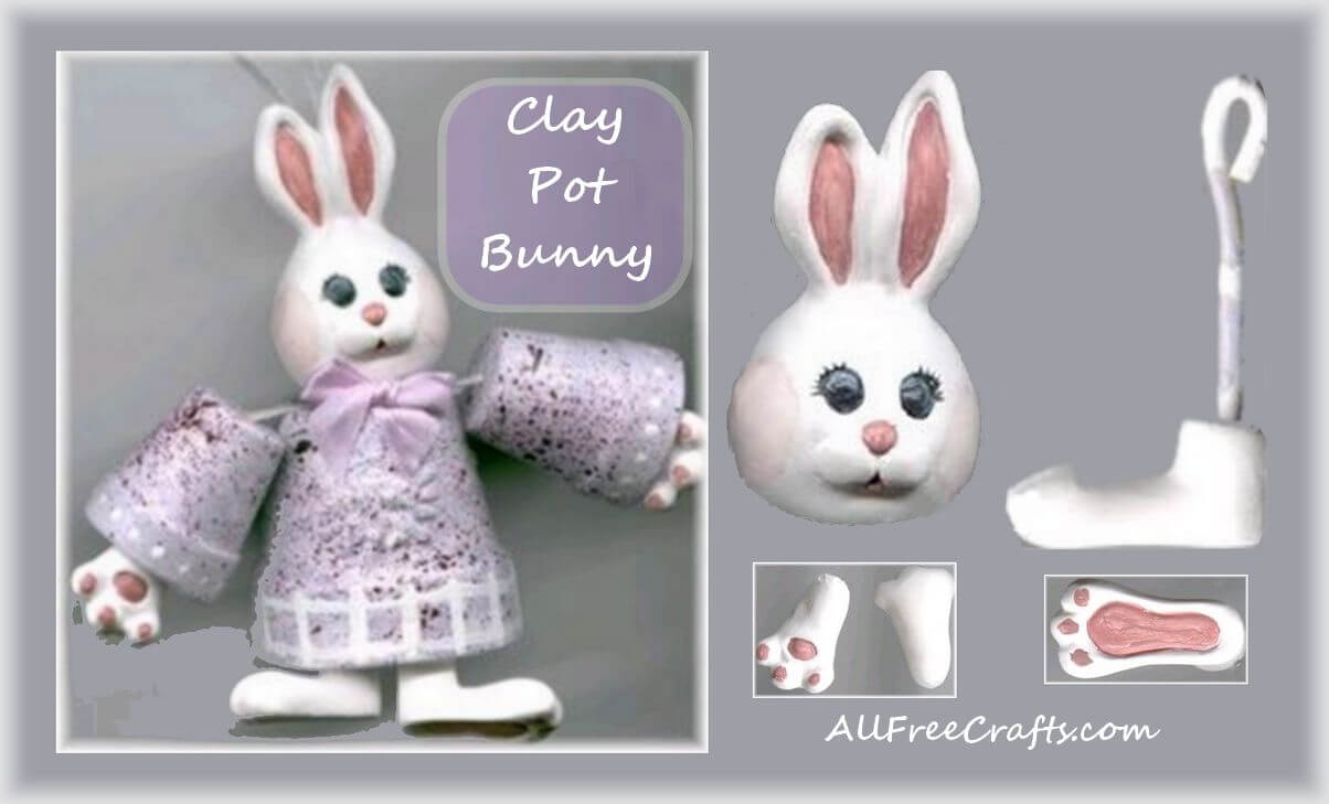 clay pot bunny with clay head, hands and feet