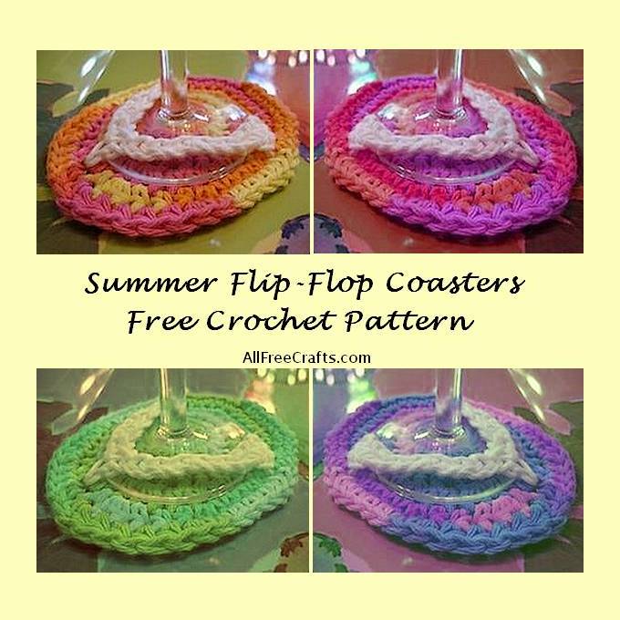 crocheted coaster in a flip-flop style for wine glasses