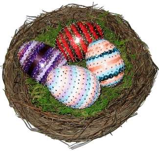 nest of homemade sequin eggs