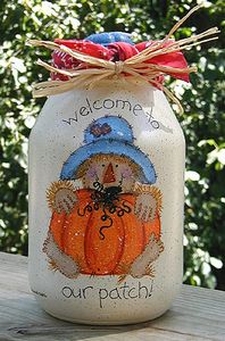 scarecrow and pumpkin painted jar