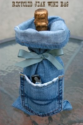 recycled denim wine bag