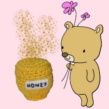 bear with crocheted honey pot