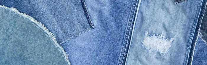 pieces of denim sewn together with zigzag stitch