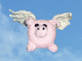 crocheted flying pig