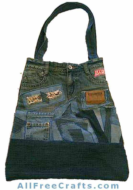 front view of denim memory tote bag