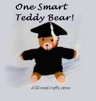 crocheted graduation outfit on teddy bear