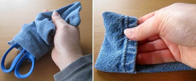 turning the denim cutlery pouch