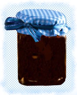 homemade chocolate sauce in a gingham topped jar