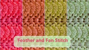 closeup of knitted feather and fan stitch