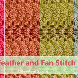 closeup of knitted feather and fan stitch