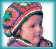 crocheted granny square hat for children