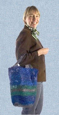 tote knitted from shopping bags
