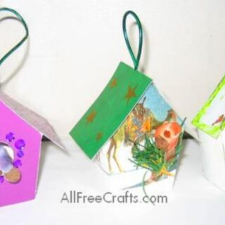 recycled Christmas card bird house ornaments