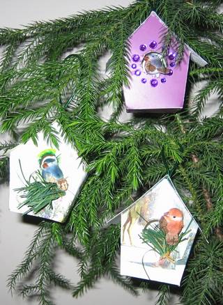 recycled christmas card bird houses