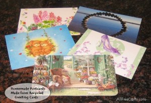 Postcards made from greeting cards.