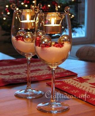 snow bauble wine glass candles