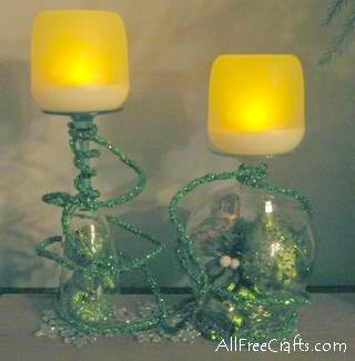 wine glass candles with glitter rope detail