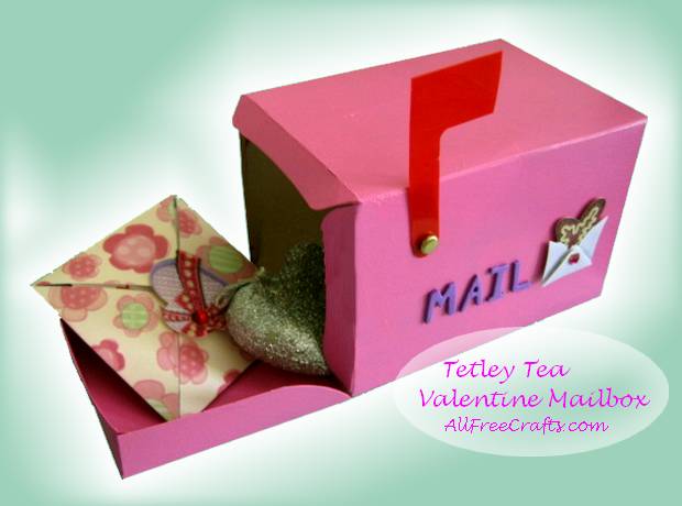 recycled Tetley Tea box made into a Valentine mailbox
