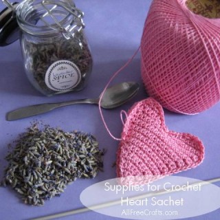 lavender crochet heart sachet - supplies