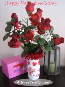 Valentine roses bouquet in coffee mate creamer bottle