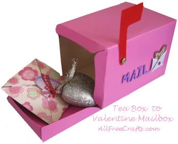 Tea box recycled into a Valentine mailbox