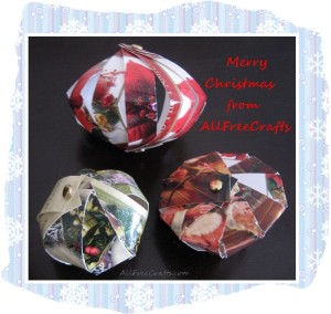 Christmas ornaments made from Christmas card strips