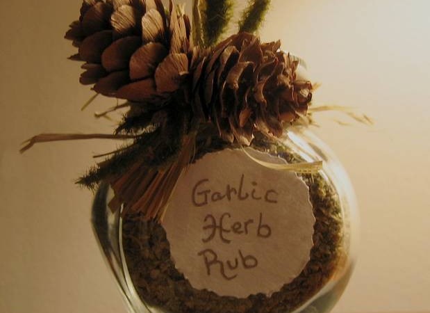 glass jar of homemade garlic herb rub
