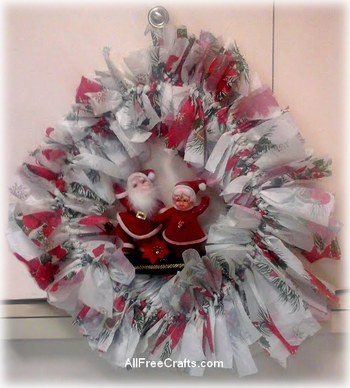 plastic tablecloth and coat hanger wreath