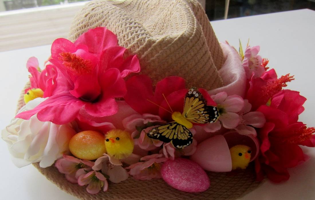 homemade straw Easter bonnet